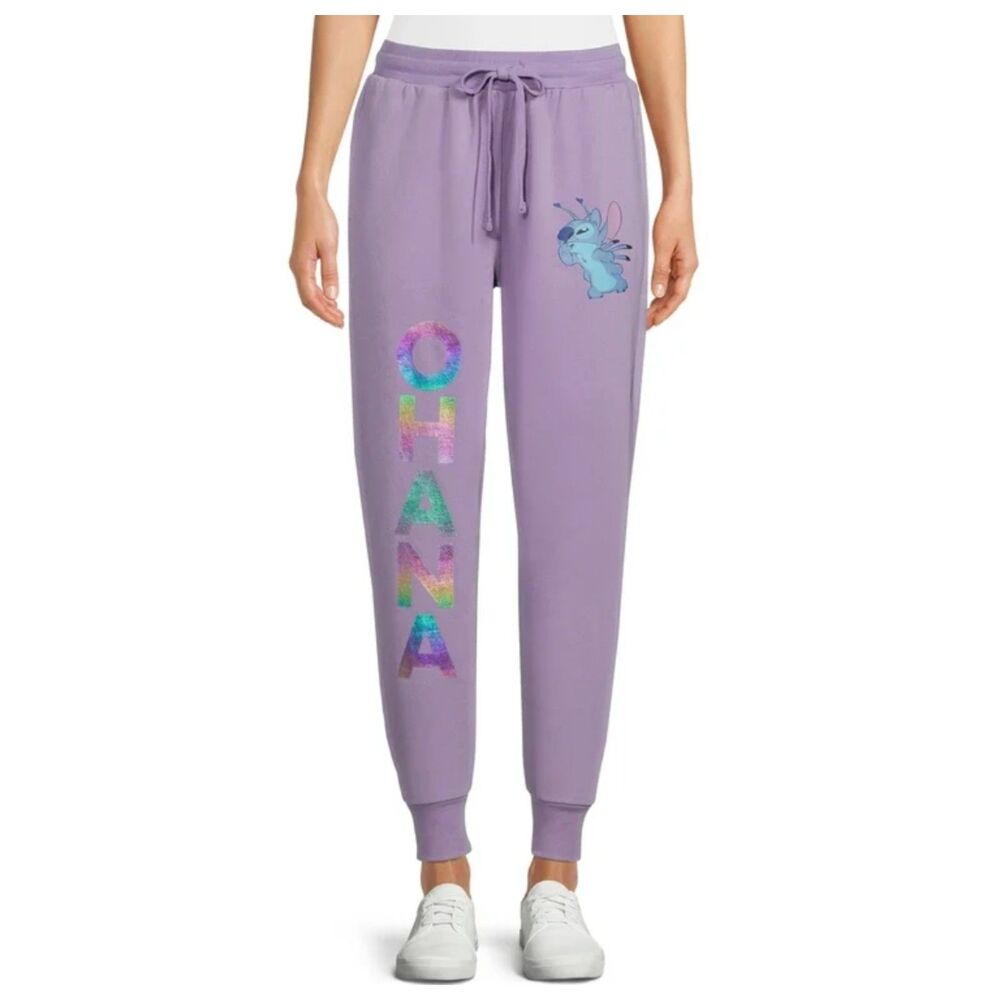 Disney Lilo & Stich “Ohana” Purple Sweat Jogger Womens Pants Size XL